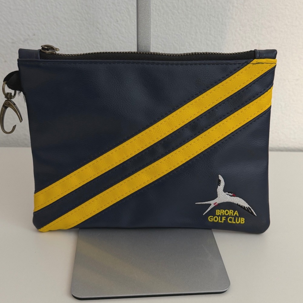 Brora Golf Club Navy Yellow Striped Valuables Pouch Zippered Accessory Bag PRG
